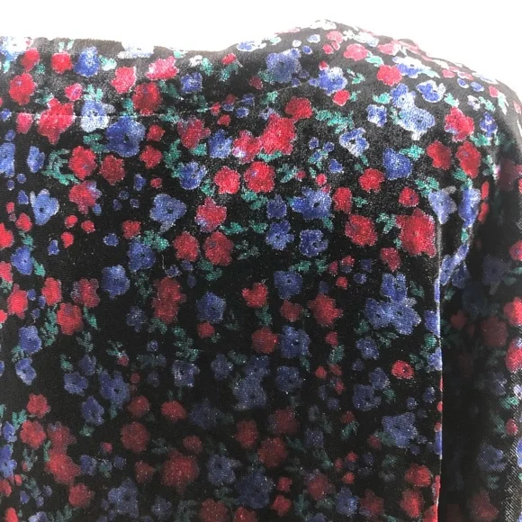 Gap Ruffle Velour Velvet Black Floral Shift Dress - Picture 9 of 10